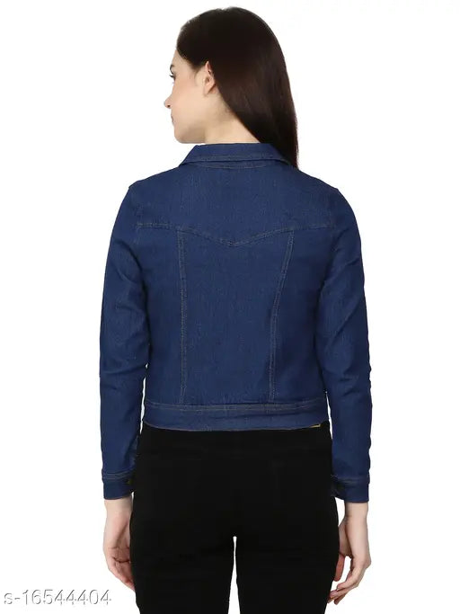 Denim waistcoat for women, urban elegant design with long sleeves, solid pattern, size S (36in bust, 18in length, 28in waist, 36in hip, 14in shoulder)