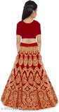 Embroidered satin lehenga choli for girls (4-15 years), net dupatta with short sleeves, Indian semi-stitched clothing