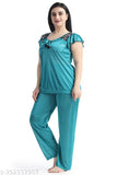 Fashionable satin night suit, solid-colored pyjamas with short sleeves and sweetheart neckline, perfect for women's loungewear and regular wear