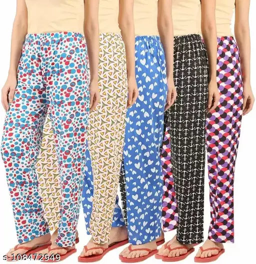 Acrylic printed pyjama pack of 5 - Indian-made above knee women's sleepwear