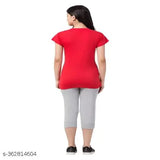 Cotton capri dress with elastic waistband, short sleeves, and vibrant print. Perfect for young and fabulous women's comfort clothing at home. Made in India