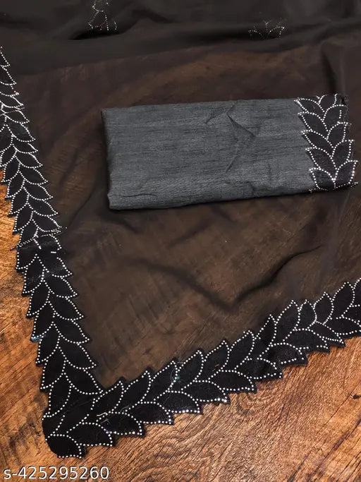 Black Georgette wedding saree with Bangalori silk blouse, perfect for parties and events