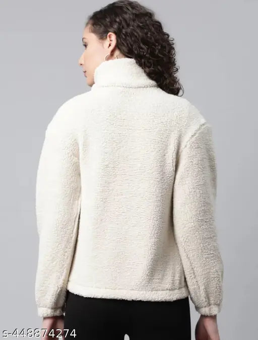 Wool winter wear pulover for girls, solid fur jacket, long sleeves, M size (bust 36in, length 22in, waist 34in, hip 40in, shoulder 17in), India-made