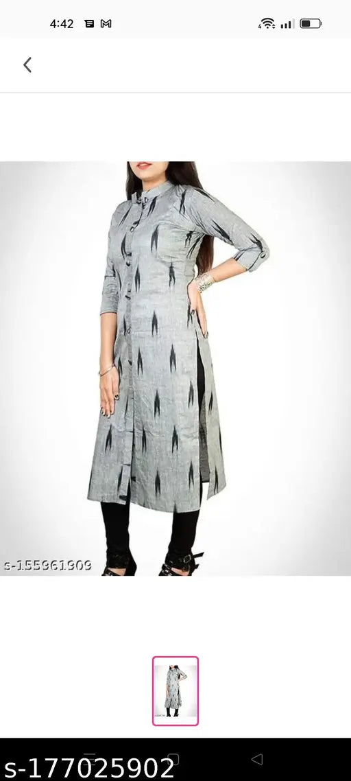 Long-sleeve cotton Chitrarekha Drishya Kurti, appliqué patterned Indian women's outfit, XS (34in bust)