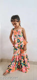 Sleeveless rayon-top, cotton-lehenga girls sarara dress. Versatile festive wear for kids, suitable for weddings, parties, and more." (104 characters)
