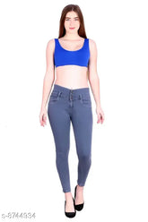 Grey denim lycra jeans with high rise and slim fit, 3-button fastening and ankle length, featuring applique net detail. M MODDY Women's size 36/38 (waist 36/38in, length 37in)