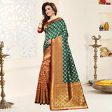 Attractive, beautiful Banarasi silk saree with zari woven border & unstitched blouse, free size, double-sided border, self-design pattern, trendy soft cotton blend fabric