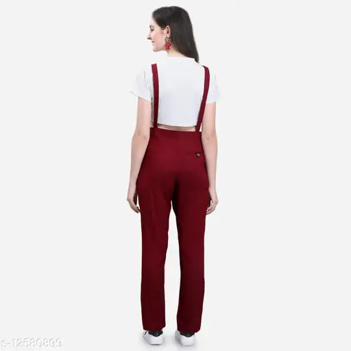 Solid rayon women's dungaree, short-sleeved casual wear for L size (38in bust, 51in length, 32in waist, 40in hip)