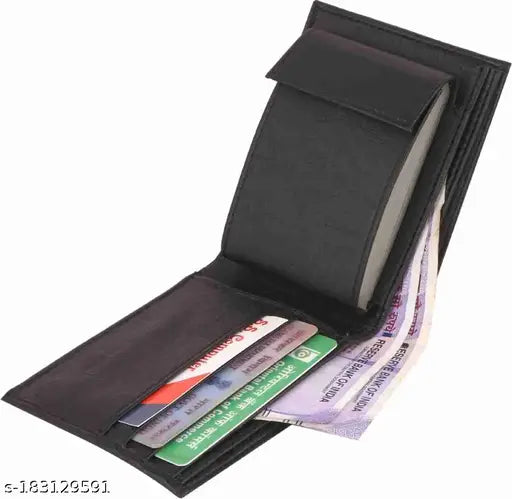 Black faux leather men's card holder, regular size with 10 slots - modern and sophisticated accessory