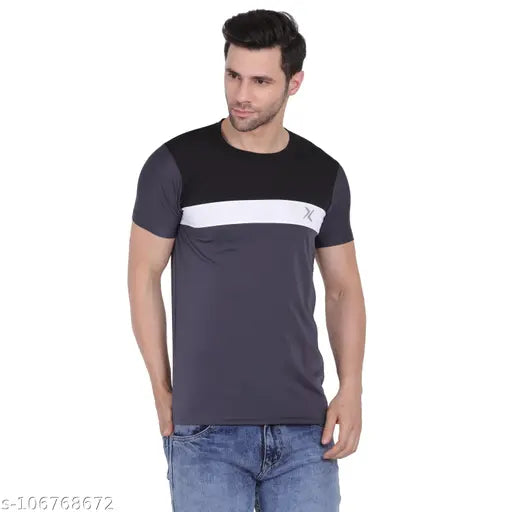 Lycra men's colorblocked t-shirt, ideal for sports and gym wear, Indian origin