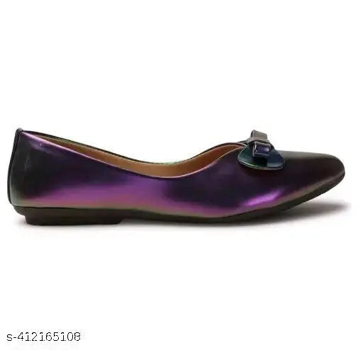 Purple synthetic leather ladies juti and ballerina shoes. Slip-on design, flat belly heels for daily wear and parties under 299