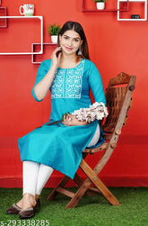 Art Silk absorbing Women's embroidered A-line kurta, single solid color, three-quarter sleeves, size S-5XL