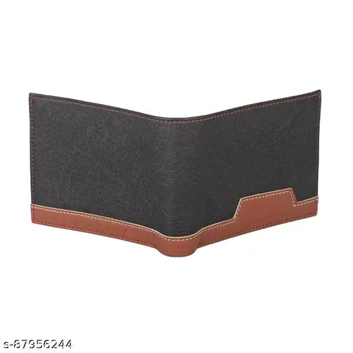 Striped PU leather bi-fold wallet with 9 card slots, 2 currency pockets, secret compartments, coin pocket, ID window, zippered interior, & polyester lining - Men's wallet for all occasions