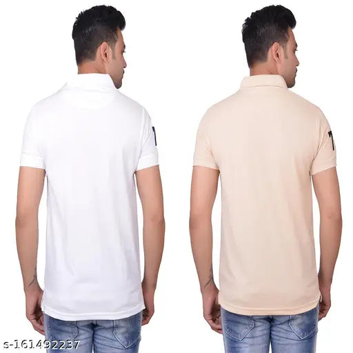 Cotton Premium Polo Neck T-shirts (2 pack), solid design with pockets, men's clothing from La Mialno, India