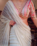 Embellished Georgette saree with satin silk blouse, Indian embroidered sequin work on free size outfit