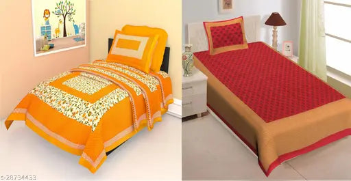 Red cotton dandiya set with 4 kam gad booti, traditional Rajasthani bedsheets and pillow covers