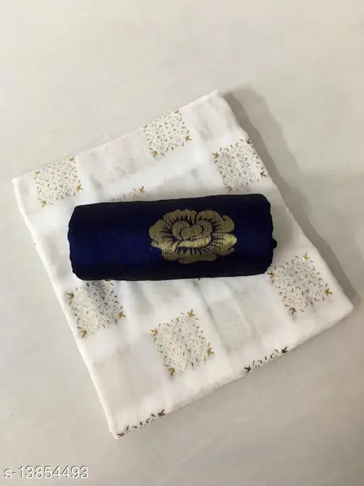 Women's Nazmin Chiifon saree with foil print organza blouse pieces, Banarasi silk fabric and jacquard net pattern, Indian bridal wear on display