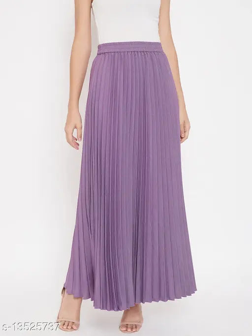 Purple crepe ankle length solid pleated skirt, UF Crepe brand, perfect for formal events, available in sizes 26-42