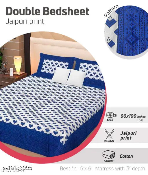 Luxurious cotton queen-sized Elite Fancy bedsheets, featuring 2 pillow covers and a high thread count of 144, from India