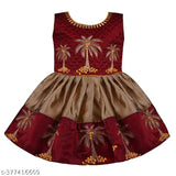 Maroon and brown satin frock with gold embroidery for girls, India origin