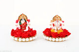 Marble Ganesh Laxmi Idol pair, intricately painted for Diwali Pooja decor, 9 cm x 9 cm x 9 cm each