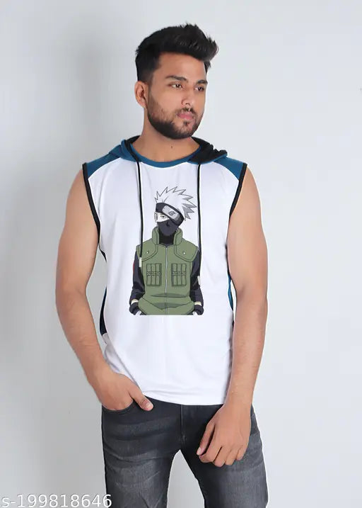 Naruto anime series polycotton sleeveless t-shirt, printed net design for men's casual wear on weekends, India origin