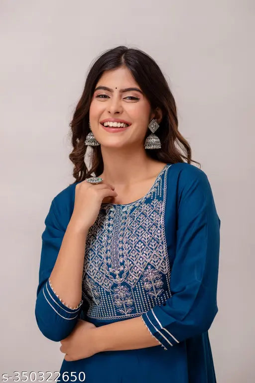 Rayon embroidery anarkali kurti for women, three-quarter sleeves, solid design. Indian-origin, affordable, new launch from SF Textiles." (124 characters)