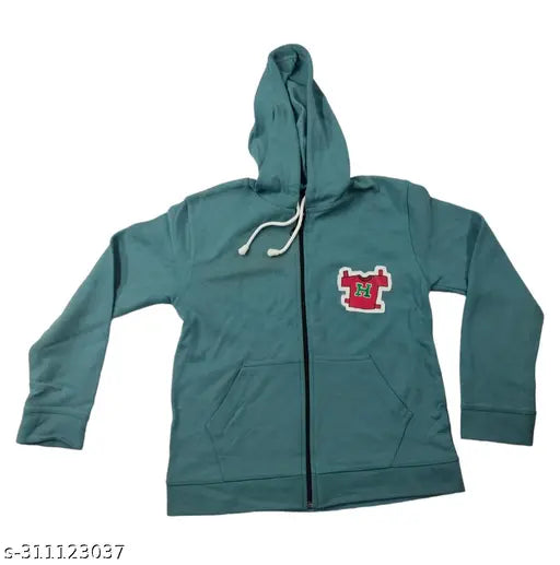 Cotton boys hoodie, front zip winter wear with printed design. High-quality 100% cotton for chilly seasons, size 15-16 years