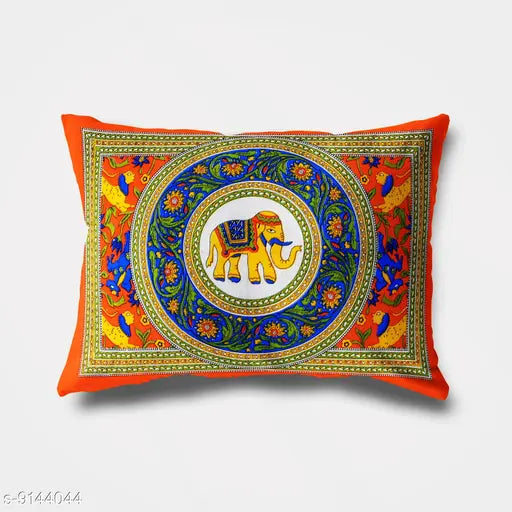 Blue green city cotton pillow covers - set of 2, 140 thread count, queen size (100x89), India-made
