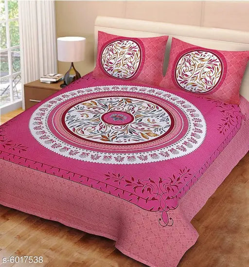 Cotton printed 95 x 85 double bedsheet, queen size with 2 pillow covers (160 thread count), made in India