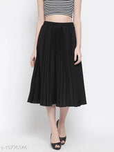 Black polyester skirt by Oxolloxo, solid color, regular fit for women