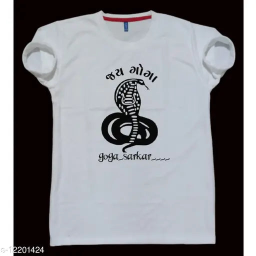 Men's cotton blend short-sleeve Goga T-shirt, printed design, M size (38in chest, 27in length)