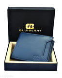 Blue trendy leather wallet, high-quality top grain material with 4 compartments, ideal for men's accessories. Includes RFID blocking technology, gift box included. Made in India