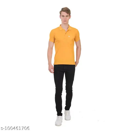 Cotton blend polo collar t-shirt, solid color, short sleeves - comfortable wear for men, Made in India