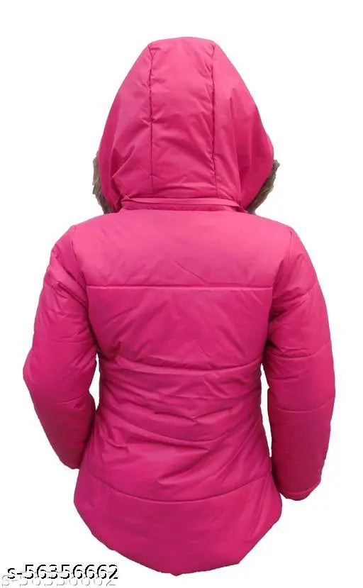 Girls pink polyester embroidered net jacket & coat, fluffy and detachable hood, matching glacier lining, sizes 3-4 years to 10-11 years (Indian origin)
