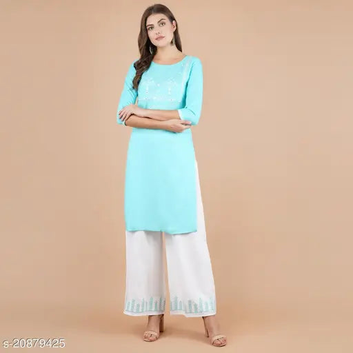 Chanderi cotton Charvi Petite women's kurta sets with palazzos, Indian fashion for M (38in), L (40in), XL (42in), XXL (44in)