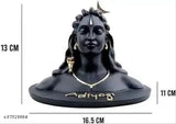 Miniature resin Adiyogi Shiva meditating Mahadev triple tilak statue for gifting, car dashboard, home decor or temple. Indian-made, 10.5 cm tall and 6.5 cm wide