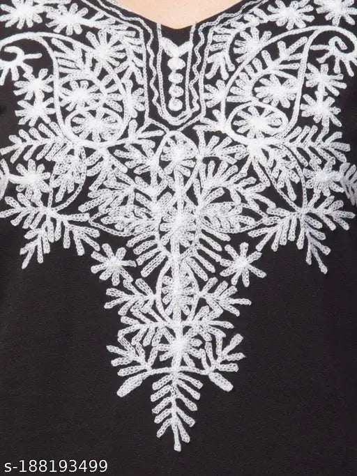 Woolen embroidered kurtis for girls and women, three-quarter sleeve winter fashion, comfortable & warm, Indian origin