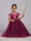 Purple net embroidered party dress for kids, suitable for ages 1-14 years