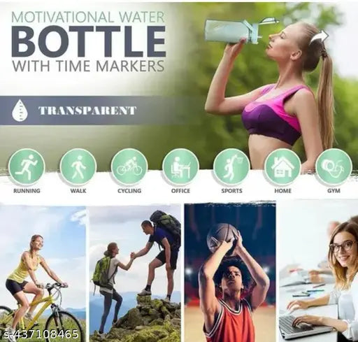 Transparent motivational water bottle with time marker, pink, leak-proof, durable, gym big bottle with straw, BIS/ISI certified