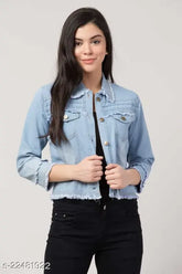 Denim Alisha Petite Women's ethnic jacket, solid combo, long sleeves, sizes S-XL, Indian origin