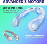 Portable bladeless hanging rechargeable neck fan, lightweight plastic accessory for summer relief