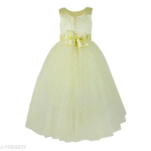 Lemon yellow hi-low party dress for girls aged 2-3 years, embellished net fabric, Indian origin