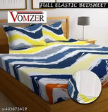 White and grey colorblocked, superfine cotton fitted double bedsheet set with 2 pillow covers, size 78x72+10, pillows 28x18, ideal for adult summer use, VOMZER made in India