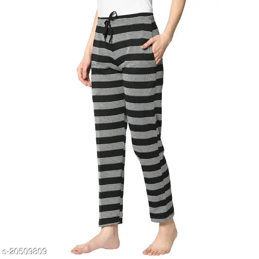 Black cotton blend straight-fit trousers for women, self-designed pattern. (Size 36, waist 32", length 39")