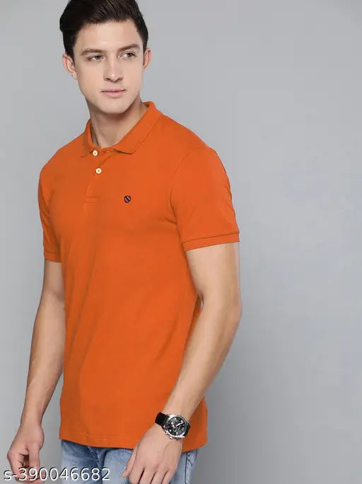 Soft cotton blend MERRIMENT men's half sleeve solid polo t-shirt, classic denim jeans look for men's casual wear