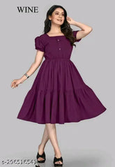 Wine rayon party dress for women, solid design, stylish evening wear