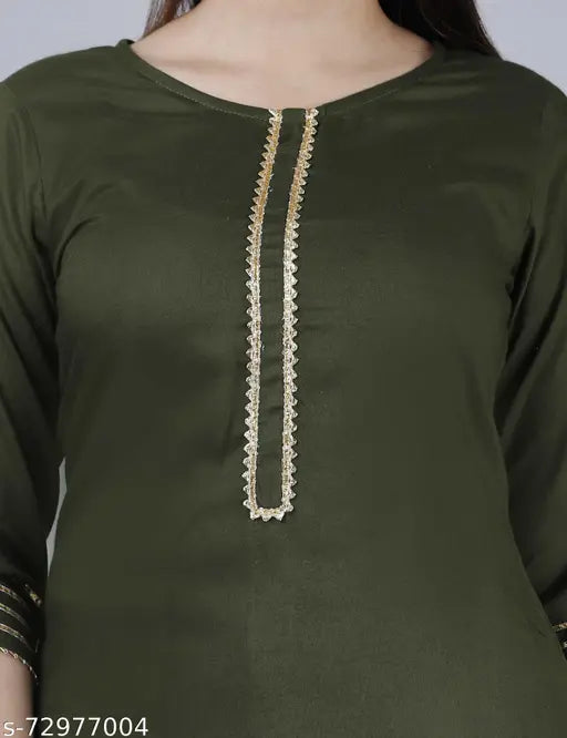 Rayon MAUKA Women's Embellished Kurta & Palazzo Set of 2, Indian-made, featuring gorgeous gota work on solid color combination