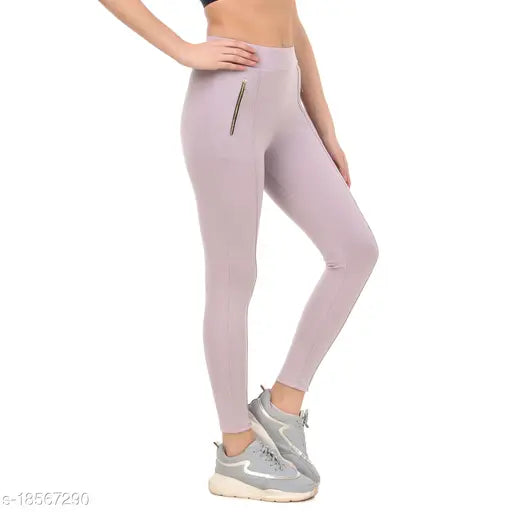 Lavender lycra jeggings for women, latest fashion in solid net style, size 32, made in India