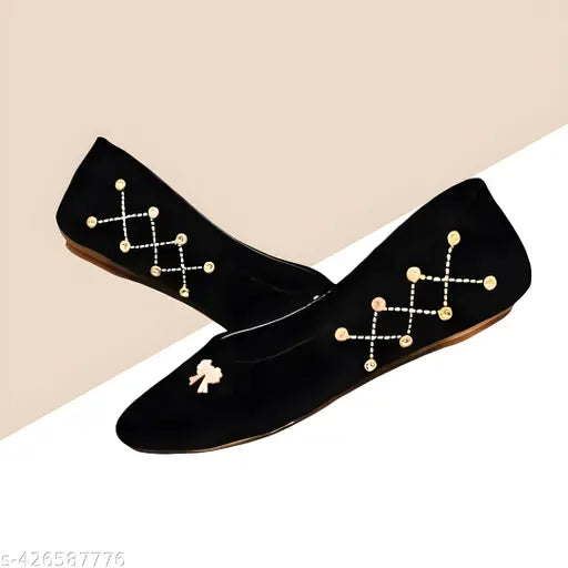Black velvet embellished ballet flats for women, stylish & comfortable designer shoes on Gillkart, India